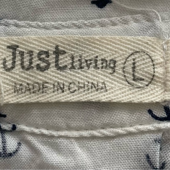 Just Living white anchor print button up roll tab sleeve shirt, size L marine - Picture 4 of 16